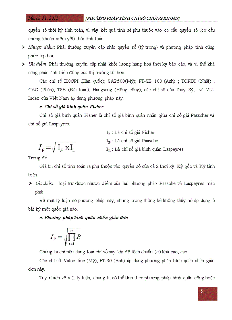 Đề tài Phân tích các phương pháp tính chỉ số giá Liên hệ thực tiễn Việt Nam Bình luận về diễn biến giá chứng khoán trên sàn giao dịch TPHCM trong thời gian qua