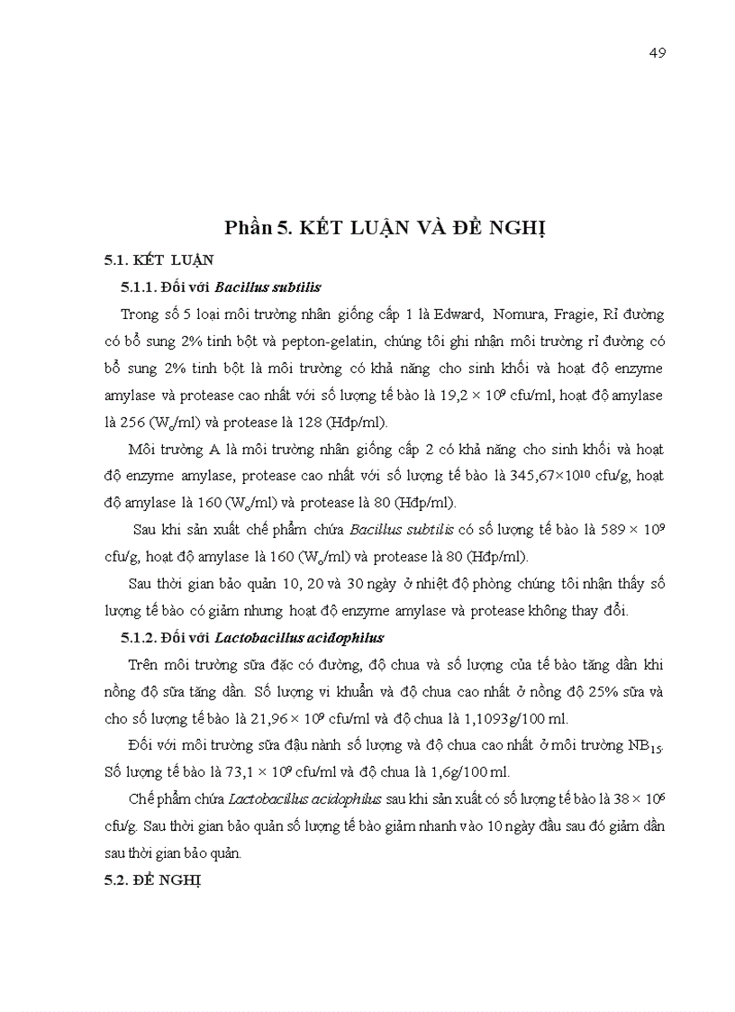 image for page Xác định môi trường tối ưu để thu sinh khối và enzyme của vi khuẩn bacillus subtilis lactobacillus acidophilus Thử nghiệm sản xuất chế phẩm sinh học