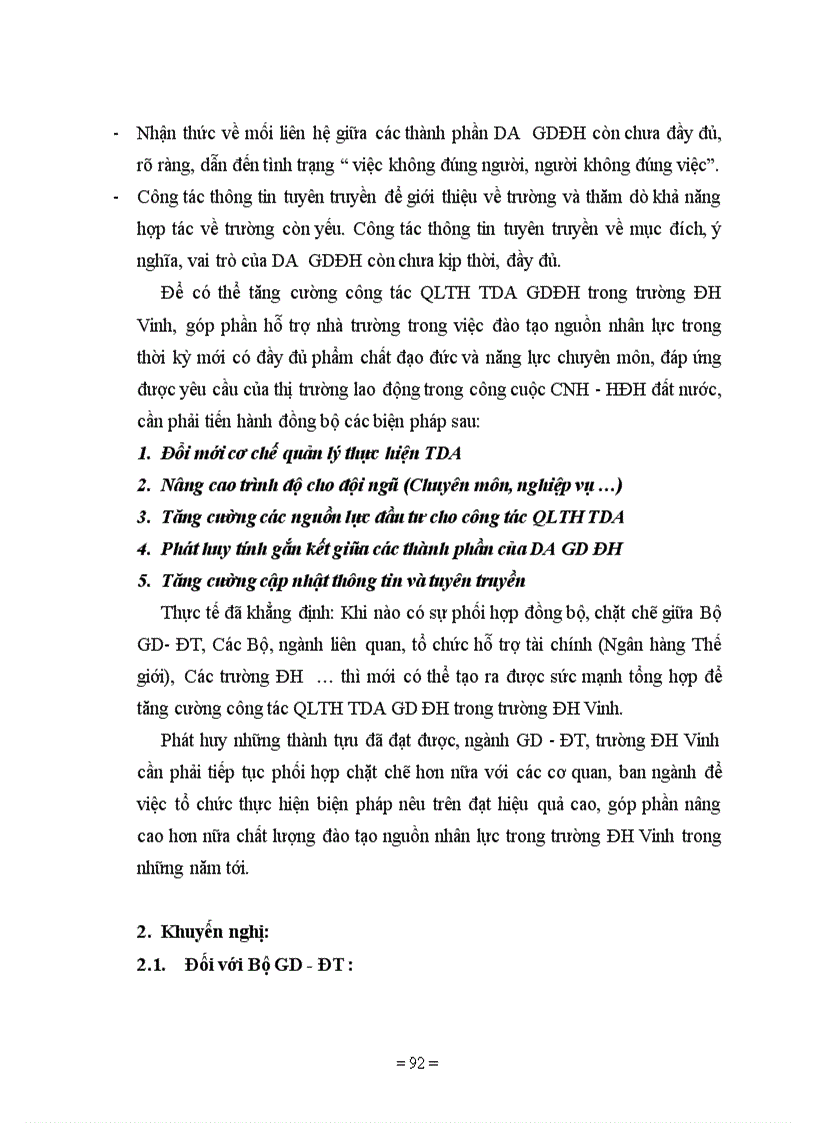 image for page Một số biện pháp tăng cường QLTH DA GDĐH nhằm góp phần nâng cao chất lượng đào tạo ở trường ĐH Vinh