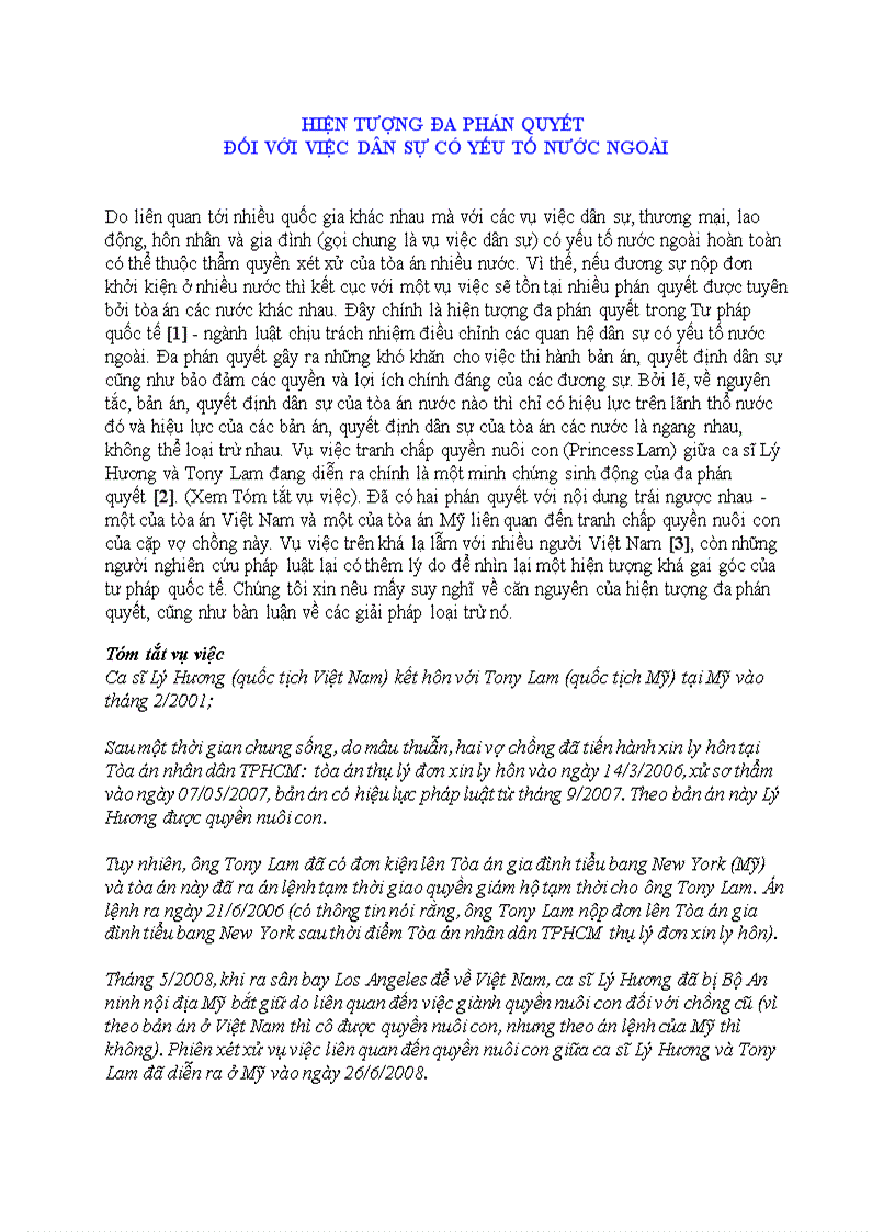 image for page Hiện tượng đa phán quyết đối với việc dân sự có yếu tố nước ngoài