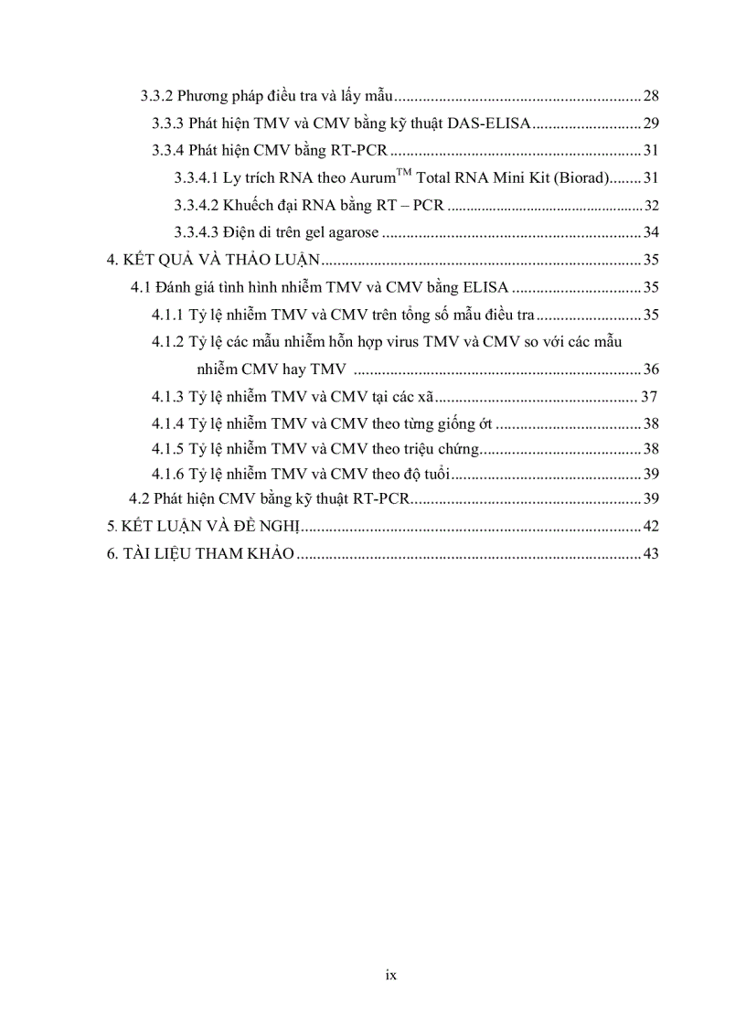 image for page Nghiên cứu virus tmv cmv gây bệnh trên cây ớt tại huyện củ chi tp Hồ chí minh bằng kỹ thuật elisa và xây dựng quy trình phát hiện cmv bằng kỹ thuật rt pcr