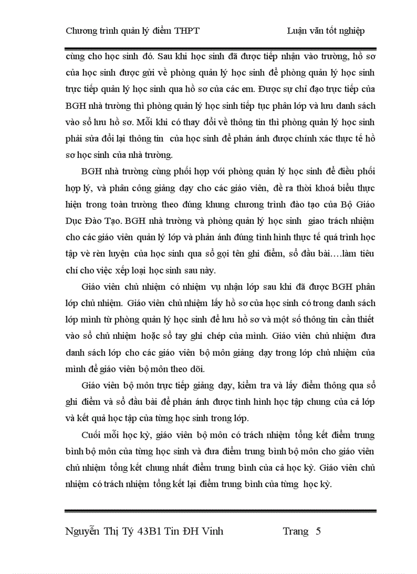 image for page Thiết kế chương trình quản lý điểm THPT