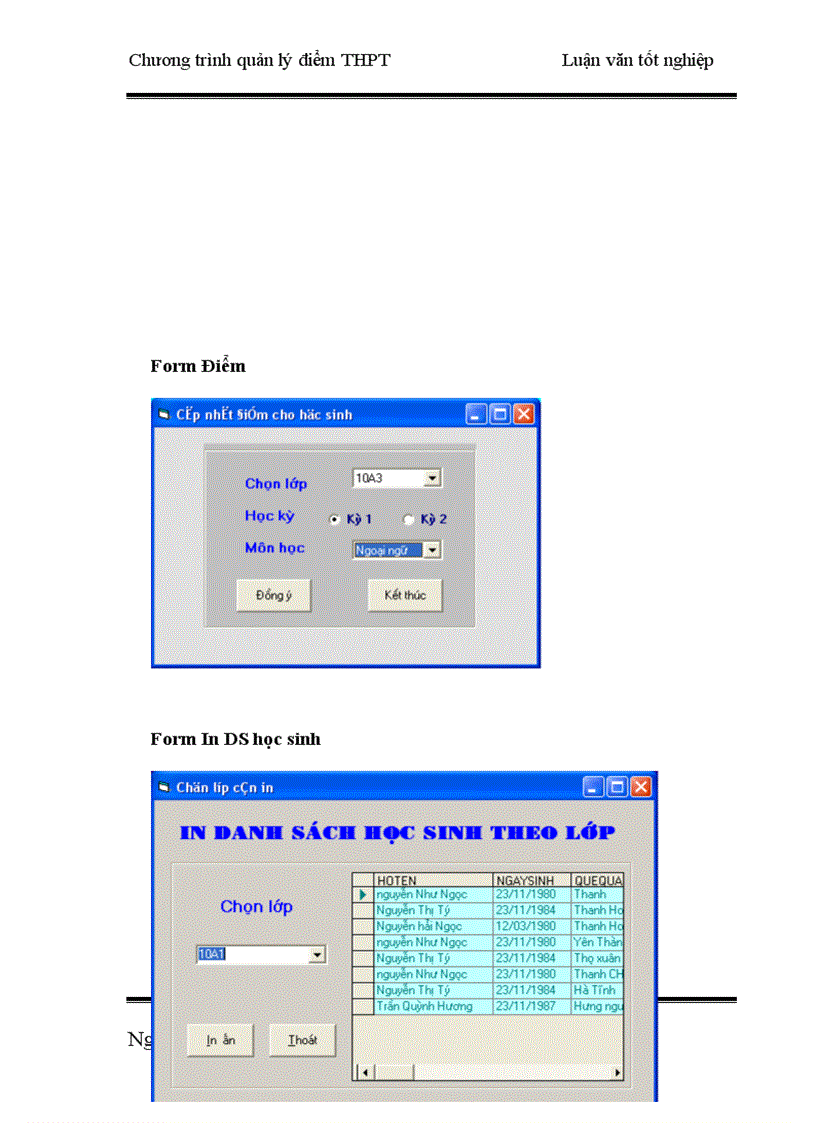 image for page Thiết kế chương trình quản lý điểm THPT