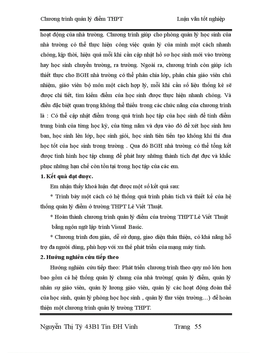 image for page Thiết kế chương trình quản lý điểm THPT