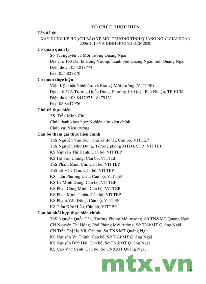 Báo cáo đề tài xây dựng kế hoạch bảo vệ môi trường tỉnh Quảng Ngãi giai đoạn 2006 2010