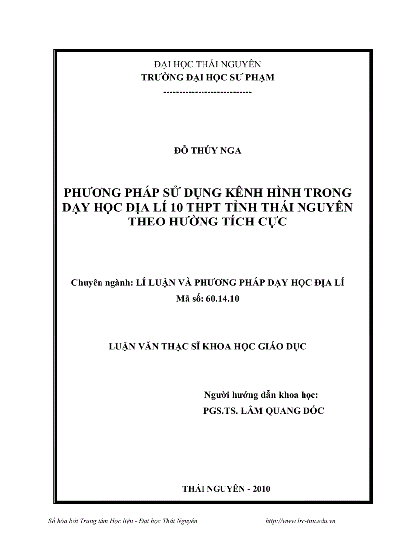 image for page Phương pháp sử dụng kênh hình trong dạy học địa lý 10 PTTH tỉnh Thái Nguyên theo hướng tích cực