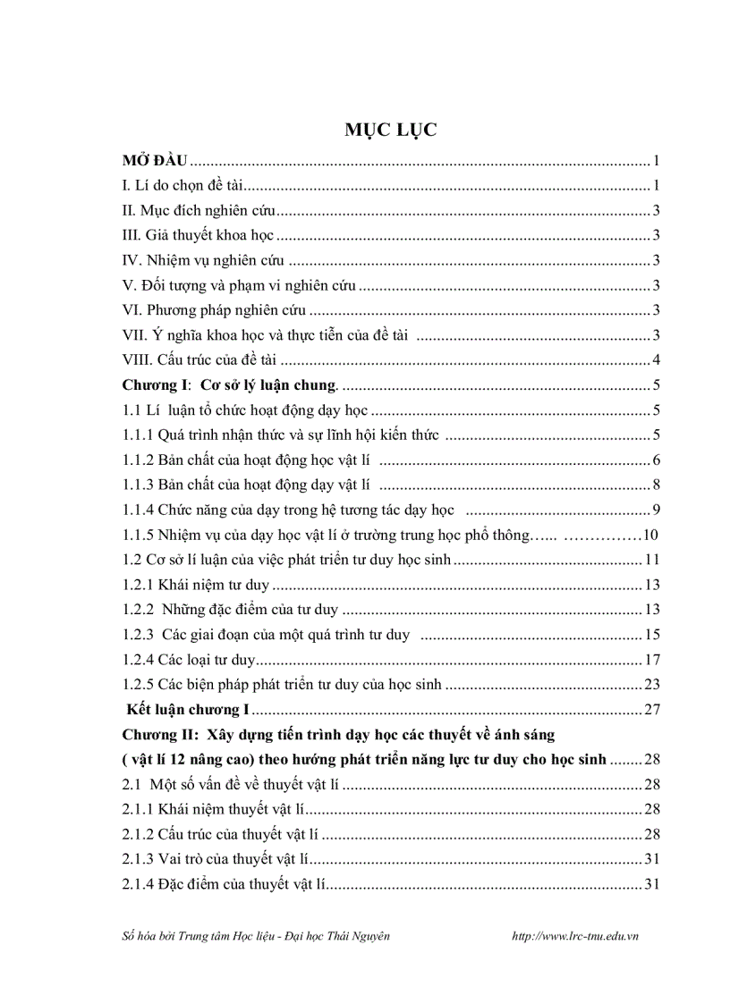 image for page Xây dựng tiến trình dạy học các thuyết về ánh sáng Vật lý 12 nâng cao theo hướng phát triển năng lực tư duy cho học sinh