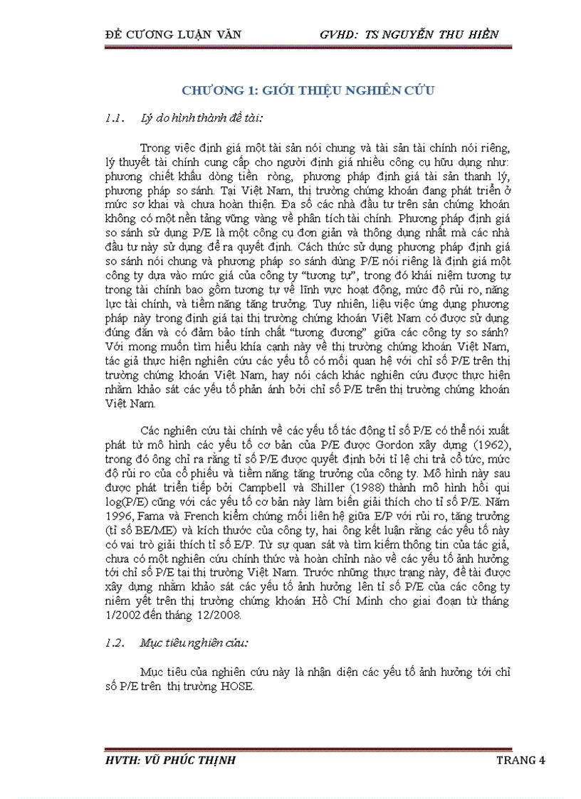 image for page Nghiên cứu khám phá các ỵếu tố ảnh hưởng tới chỉ số P E trên sàn HOSE