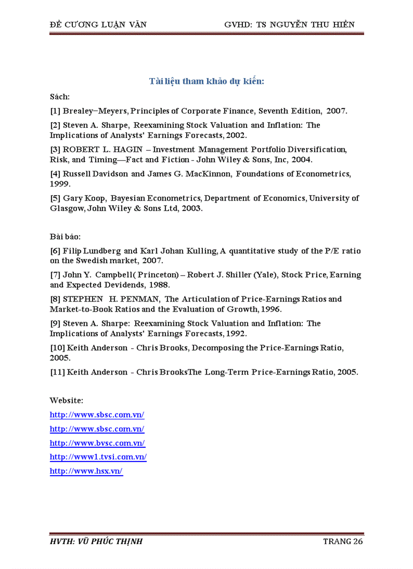 image for page Nghiên cứu khám phá các ỵếu tố ảnh hưởng tới chỉ số P E trên sàn HOSE