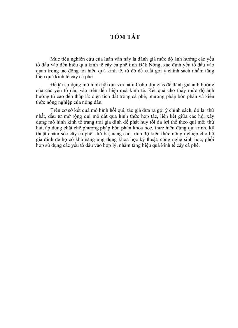 image for page Ảnh hưởng của các yếu tố đầu vào đến hiệu quả kinh tế cây cà phê tỉnh Đăk Nông