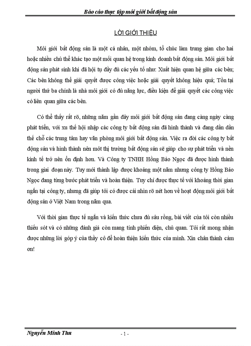 image for page Báo cáo thực tập môi giới bất động sản tại Công ty TNHH Hồng Bảo Ngọc