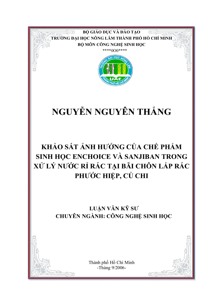 image for page Khảo sát sự ảnh hƣởng của chế phẩm sinh học enchoice và sanjiban trong quá trình xử lý nước rỉ rác tại bãi chôn lấp rác phƣớc hiệp củ chi