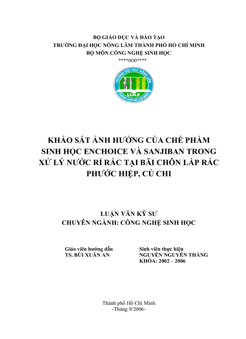 image for page Khảo sát sự ảnh hƣởng của chế phẩm sinh học enchoice và sanjiban trong quá trình xử lý nước rỉ rác tại bãi chôn lấp rác phƣớc hiệp củ chi