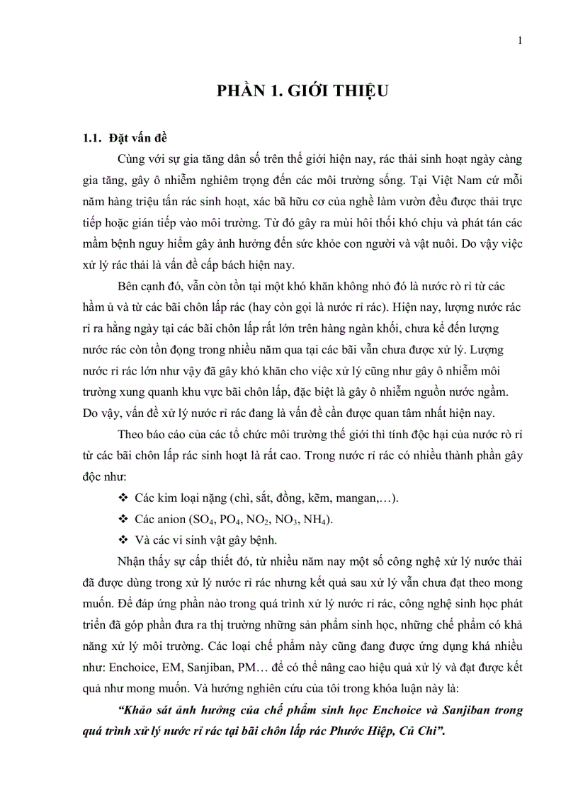 image for page Khảo sát sự ảnh hƣởng của chế phẩm sinh học enchoice và sanjiban trong quá trình xử lý nước rỉ rác tại bãi chôn lấp rác phƣớc hiệp củ chi