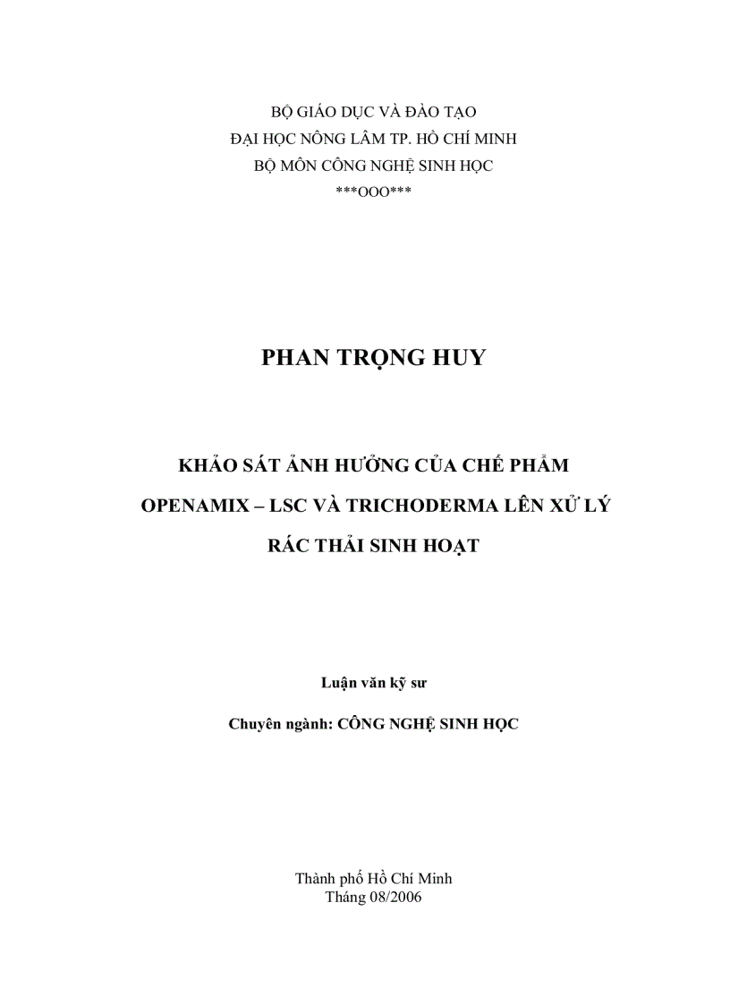 image for page Khảo sát ảnh hưởng của chế phẩm openamix lsc và trichoderma lên xử lý rác thải sinh hoạt