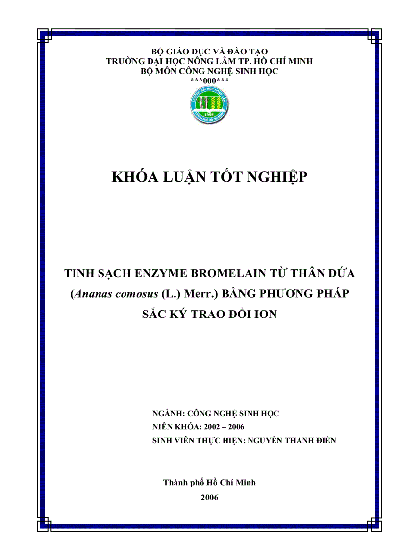 image for page Tinh sạch enzyme bromelain từ thân dứa Ananas comosus L Merr bằng phương pháp sắc ký trao đổi ion