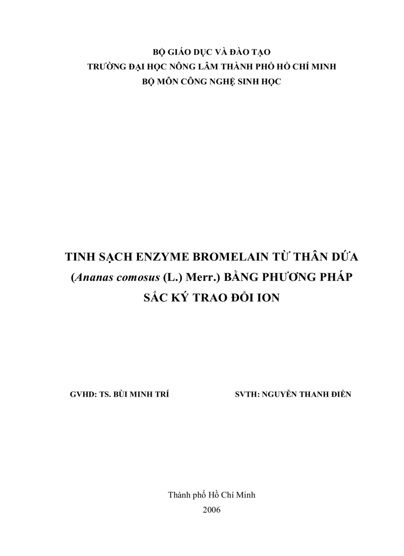 image for page Tinh sạch enzyme bromelain từ thân dứa Ananas comosus L Merr bằng phương pháp sắc ký trao đổi ion