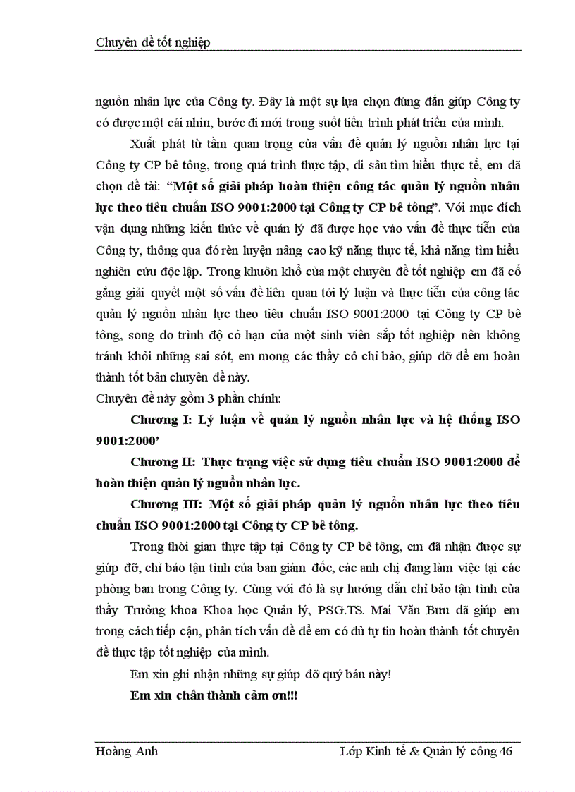 image for page Một số giải pháp hoàn thiện công tác quản lý nguồn nhân lực theo tiêu chuẩn ISO 9001 2000 tại Công ty CP bê tông