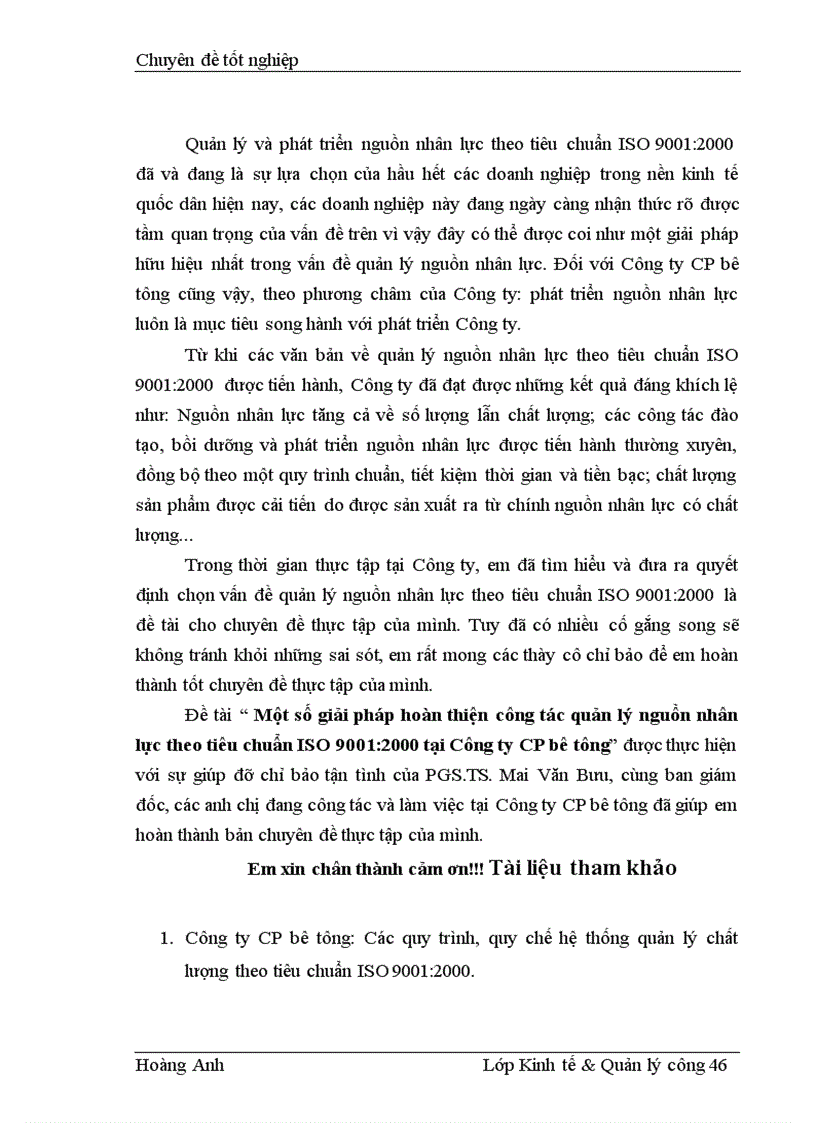 image for page Một số giải pháp hoàn thiện công tác quản lý nguồn nhân lực theo tiêu chuẩn ISO 9001 2000 tại Công ty CP bê tông