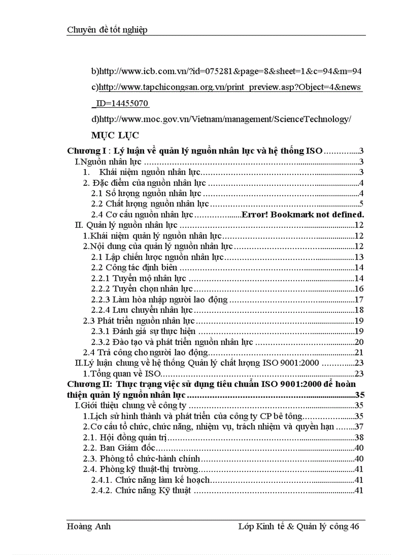 image for page Một số giải pháp hoàn thiện công tác quản lý nguồn nhân lực theo tiêu chuẩn ISO 9001 2000 tại Công ty CP bê tông