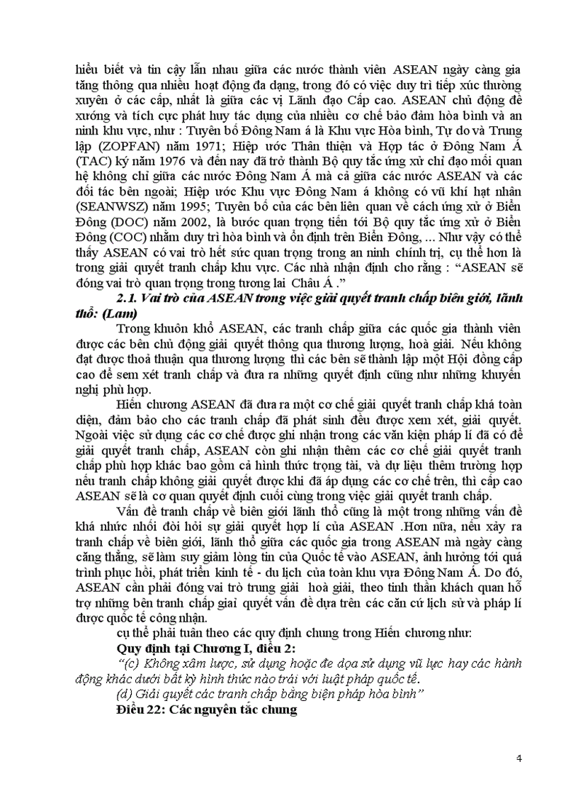 Vai trò của ASEAN trong việc giải quyết các tranh chấp cơ sở lý luận và thực tiễn