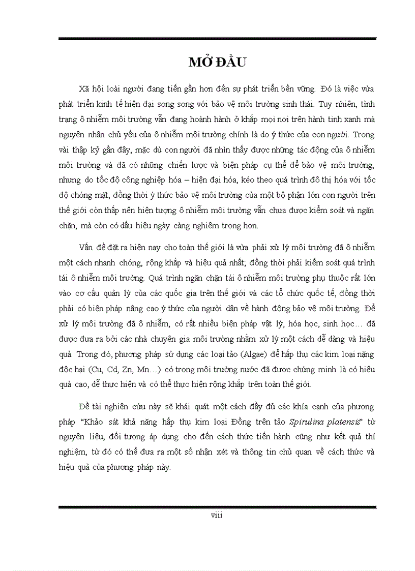 image for page Khảo sát khả năng hấp thụ kim loại đồng trên tảo spirulina platensis