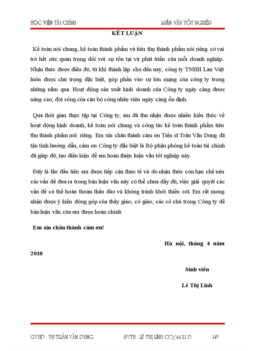 image for page Tổ chức công tác kế toán thành phẩm tiêu thụ thành phẩm và xác định kết quả tiêu thụ tại Công Ty TNHH Lan Việt