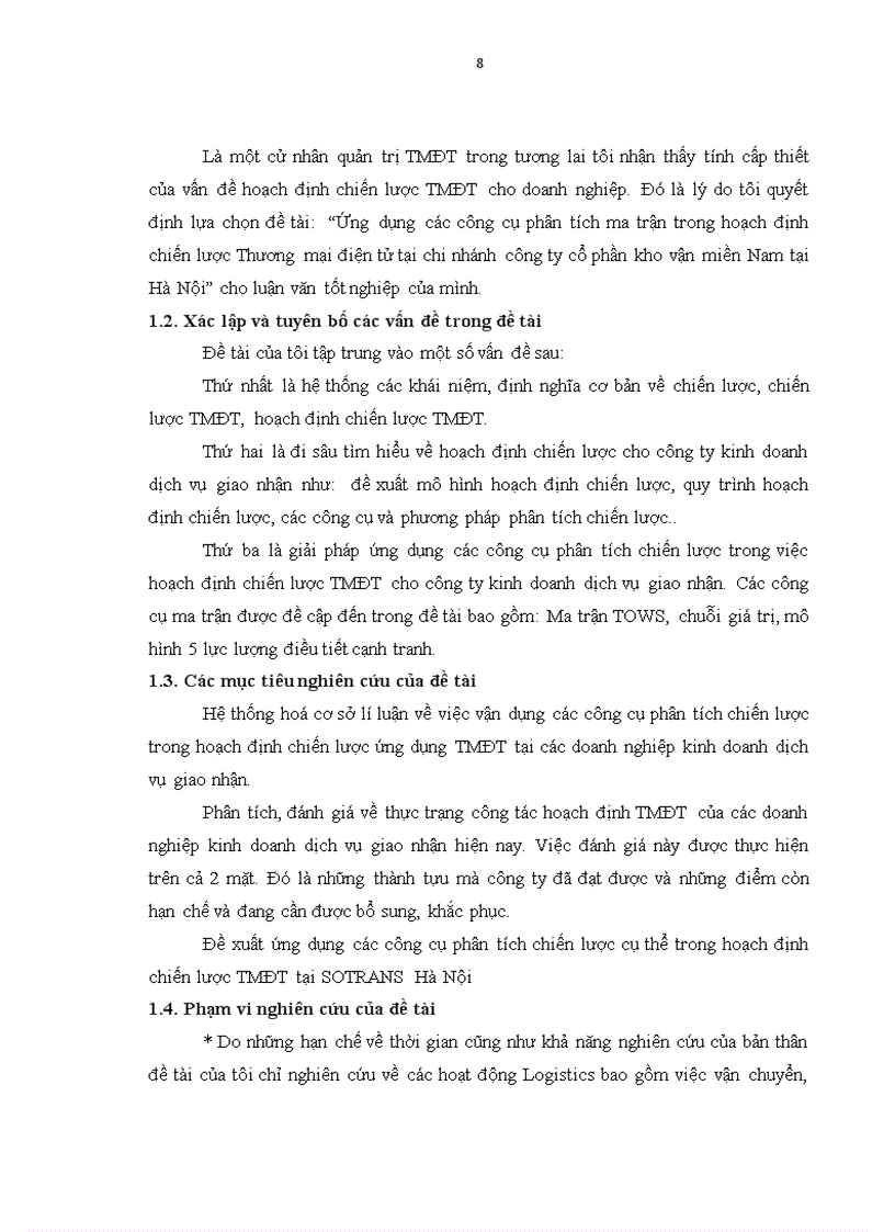image for page Ứng dụng các công cụ phân tích ma trận trong hoạch định chiến lược Thương mại điện tử tại chi nhánh công ty cổ phần kho vận miền Nam tại Hà Nội