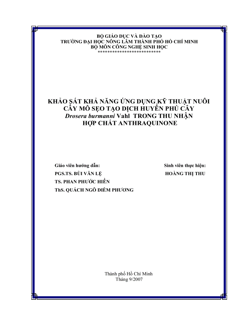 image for page Khảo sát khả năng ứng dụng kỹ thuật nuôi cấy mô sẹo tạo dịch huyền phù cây Drosera burmanni Vahl trong thu nhận hợp chất anthraquinone