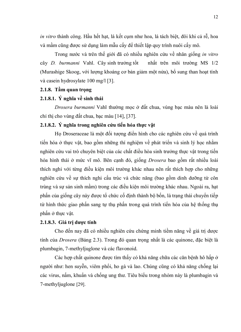 image for page Khảo sát khả năng ứng dụng kỹ thuật nuôi cấy mô sẹo tạo dịch huyền phù cây Drosera burmanni Vahl trong thu nhận hợp chất anthraquinone