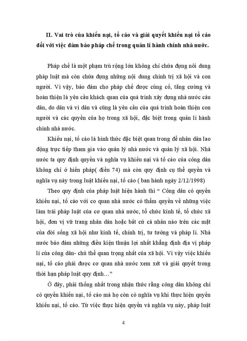 Hành chính học kỳ Vai trò của khiếu nại tố cáo và giải quyết khiếu nại tố cáo đối với việc đảm bảo pháp chế trong quản lí hành chính nhà nước