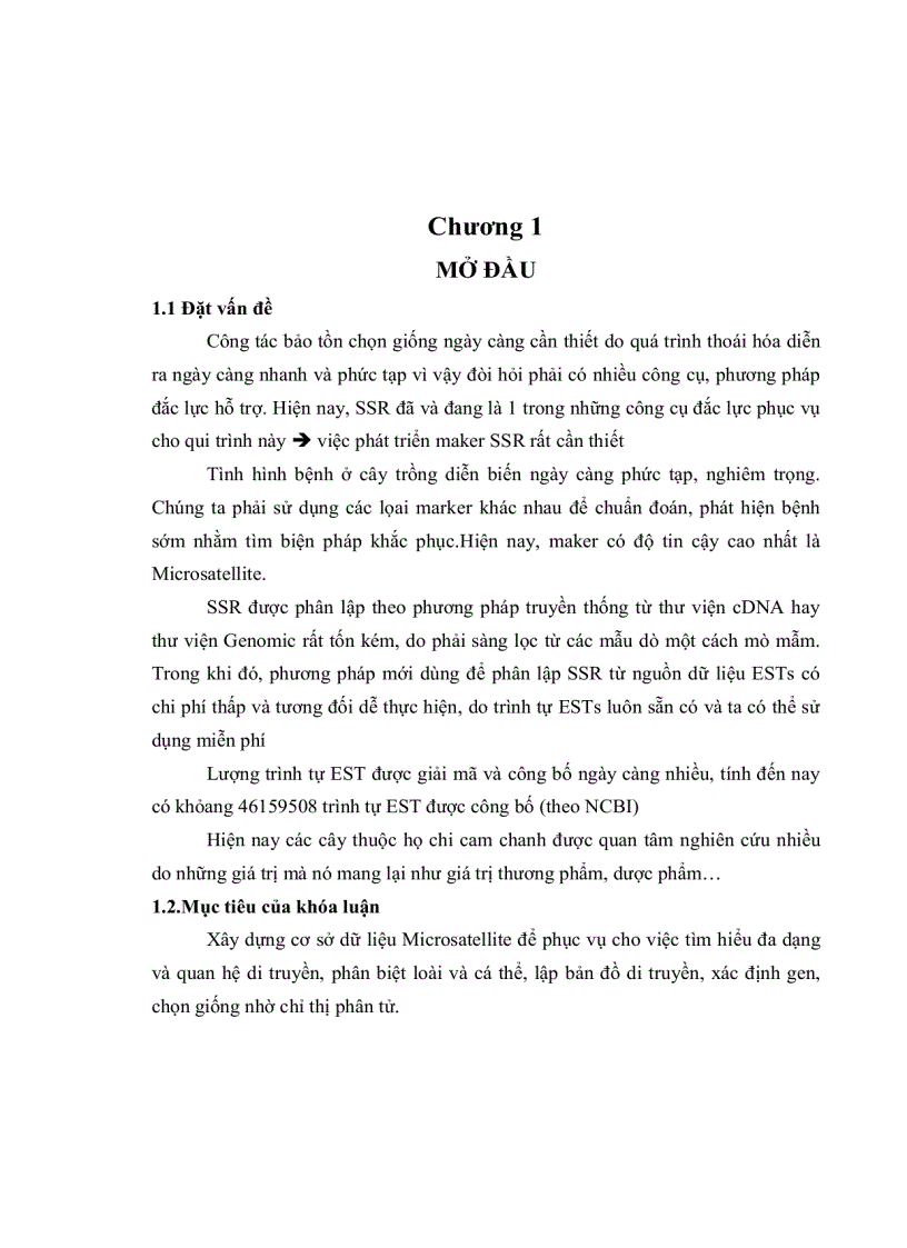 image for page Khai thác dữ liệu ests expressed sequence tags ở chi cam chanh citrus cho việc phát triển marker phân tử ssr simple sequence repeats