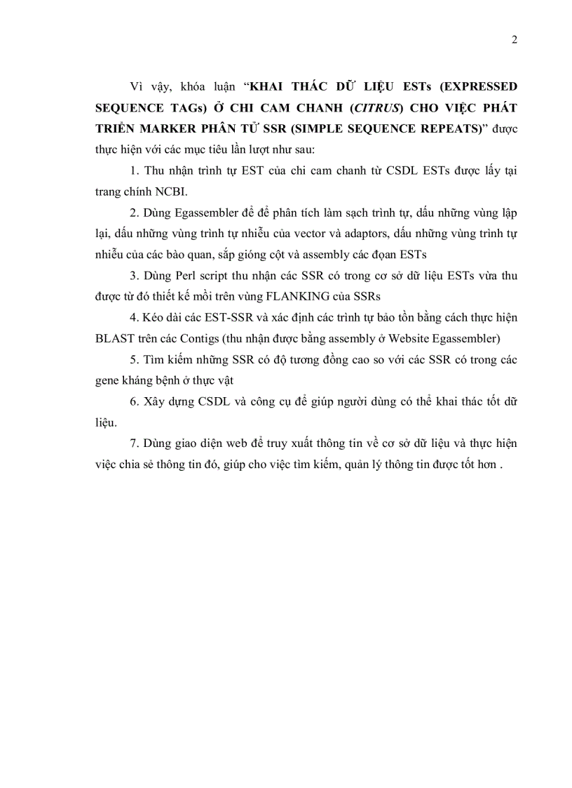 image for page Khai thác dữ liệu ests expressed sequence tags ở chi cam chanh citrus cho việc phát triển marker phân tử ssr simple sequence repeats