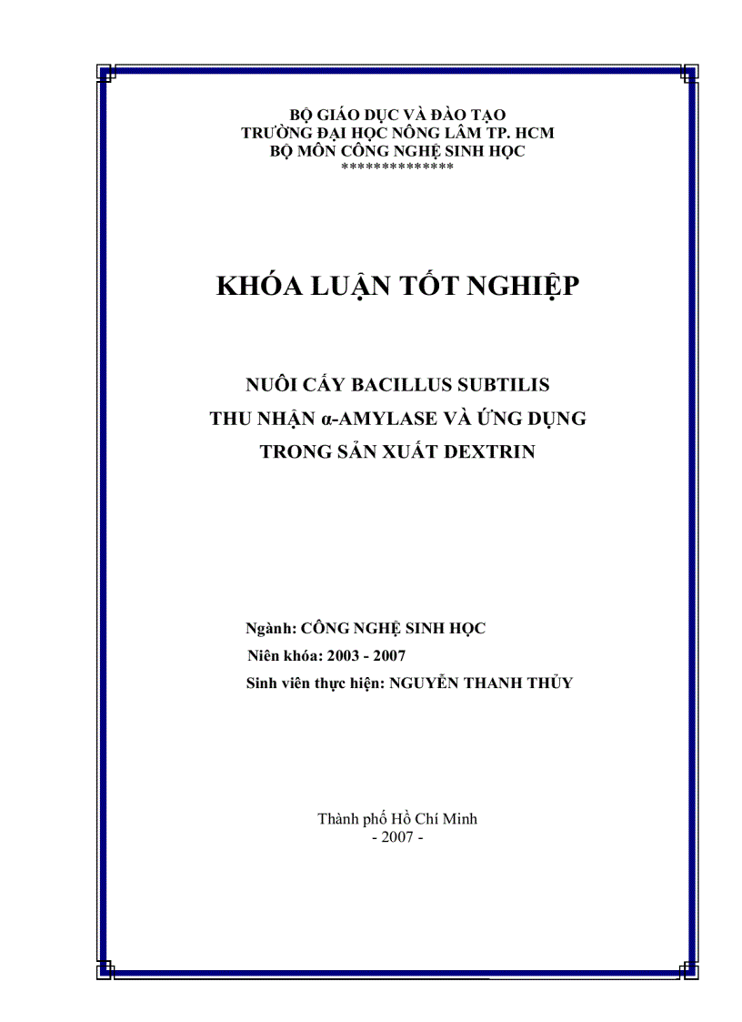 image for page Nuôi cấy Bacillus subtilis thu nhận α amylase và ứng dụng trong sản xuất dextri