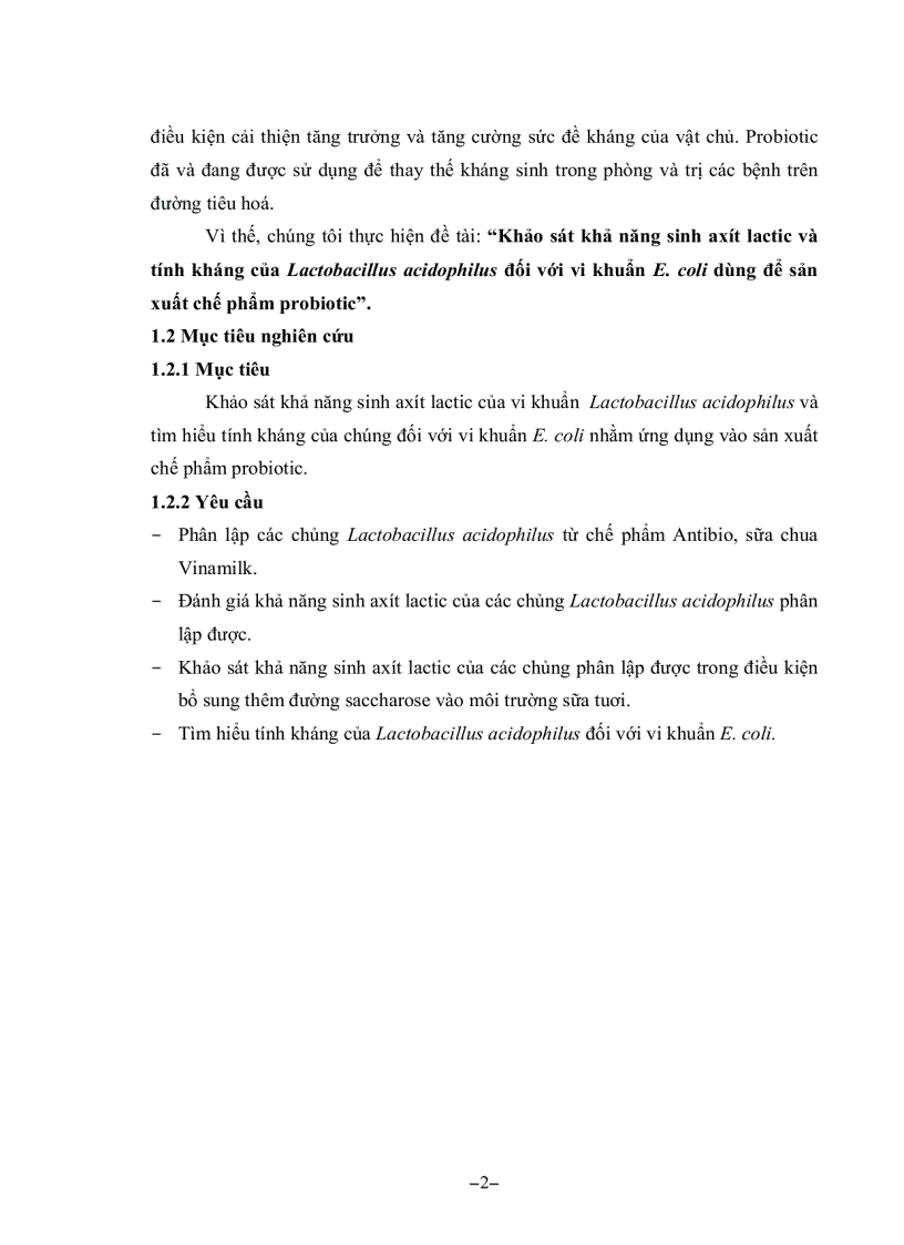 image for page Khảo sát khả năng sinh axít lactic và tính kháng của Lactobacillus acidophilus đối với vi khuẩn E coli dùng để sản xuất chế phẩm probiotic