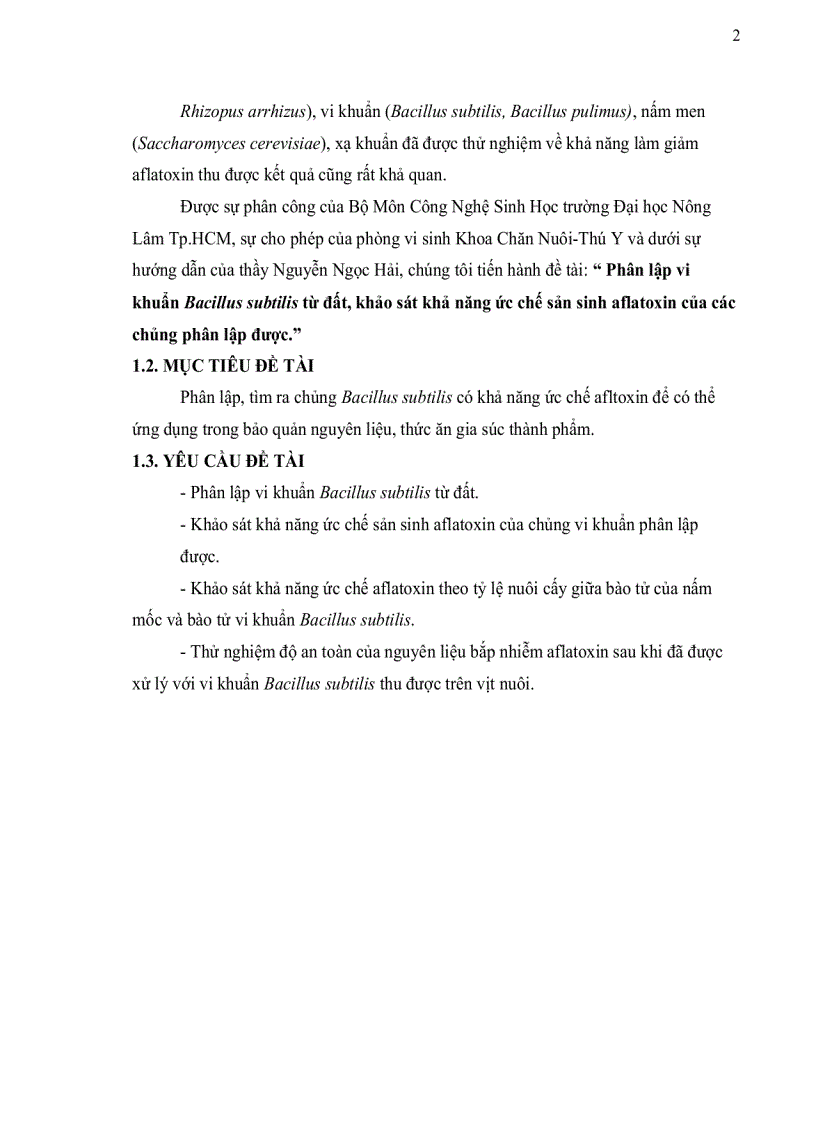 image for page Phân lập vi khuẩn Bacillus subtilis từ đất khảo sát khả năng ức chế sản sinh aflatoxin của các chủng phân lập được
