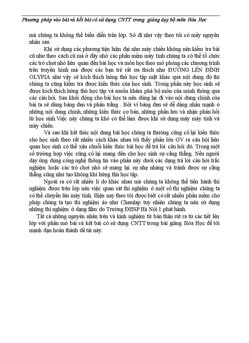 image for page Phương pháp vào bài và kết bài có sử dụng công nghệ thông tin trong giảng dạy bộ môn hóa học