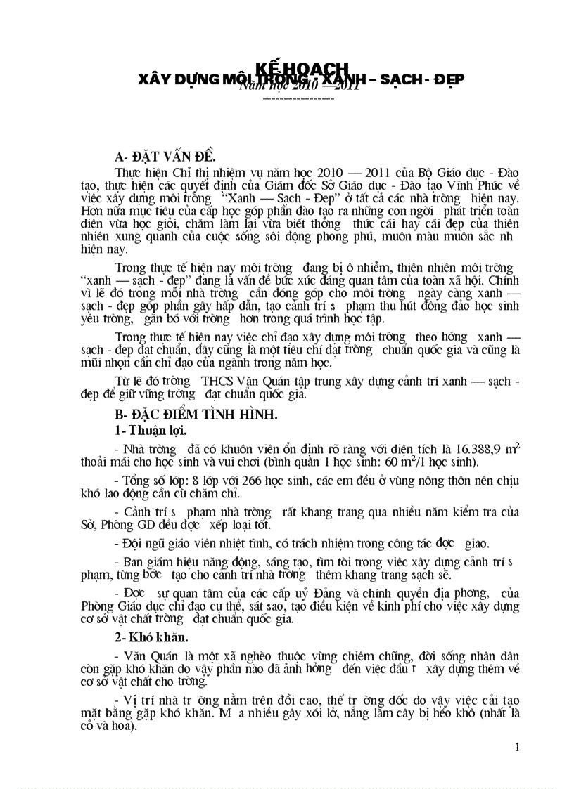 image for page Kế hoạch xây dựng môI trường xanh sạch đẹp