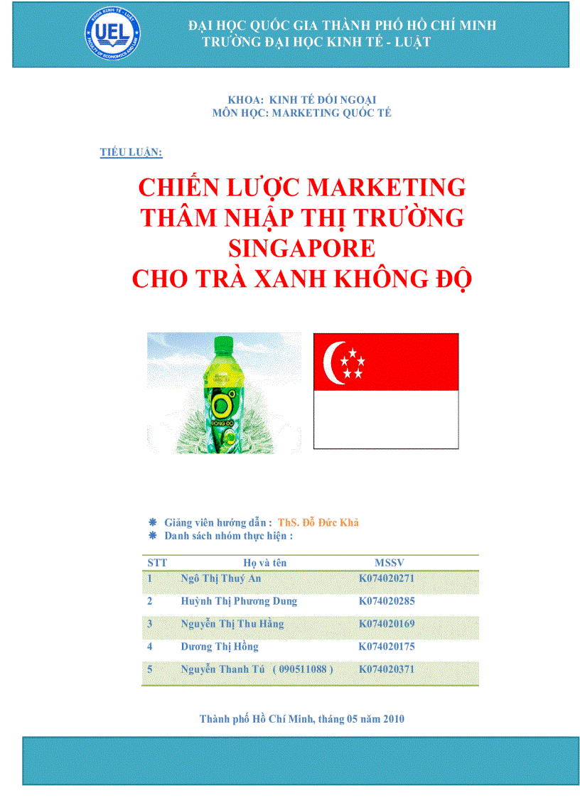 Chiến lược marketing thâm nhập thị trường singapore cho trà xanh không độ