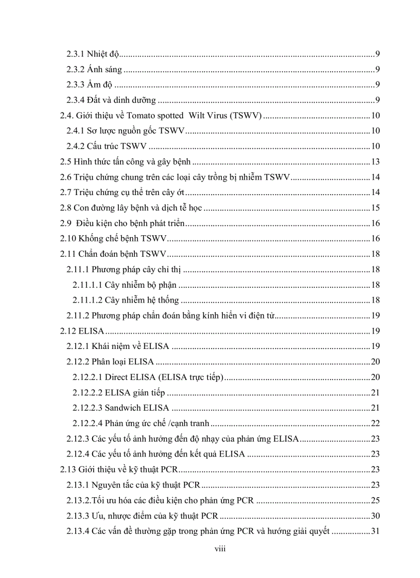 image for page Nghiên cứu hiện trạng nhiễm bệnh tswv Tomato spotted wilt virus trên cây ớt bằng kỹ thuật elisa và bước đầu xây dựng phương pháp chẩn đoán bằng kỹ thuật rt pcr