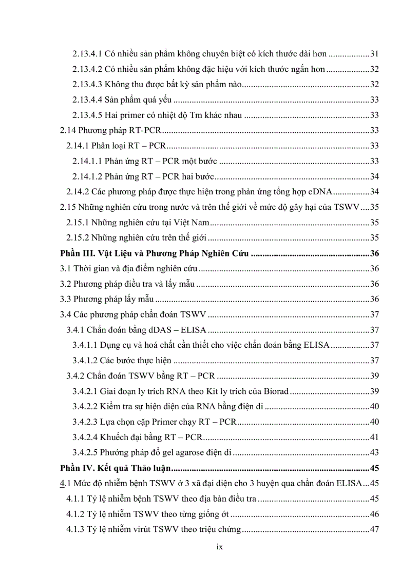 image for page Nghiên cứu hiện trạng nhiễm bệnh tswv Tomato spotted wilt virus trên cây ớt bằng kỹ thuật elisa và bước đầu xây dựng phương pháp chẩn đoán bằng kỹ thuật rt pcr