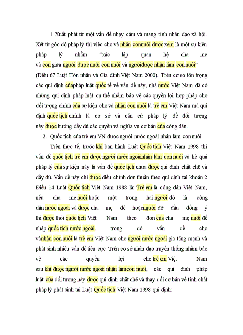 Bình luận vấn đề quốc tịch của trẻ em Việt Nam khi được nhận là con nuôi người nước ngoài tài liệu bt lớn tư pháp quốc tế
