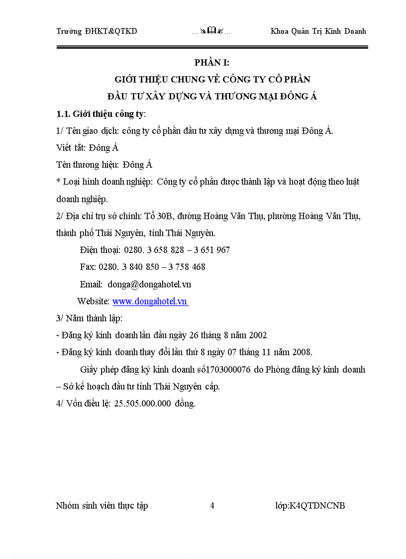 image for page Báo cáo thực tập môn học công ty cổ phần đầu tư xây dựng và thương mại đông á