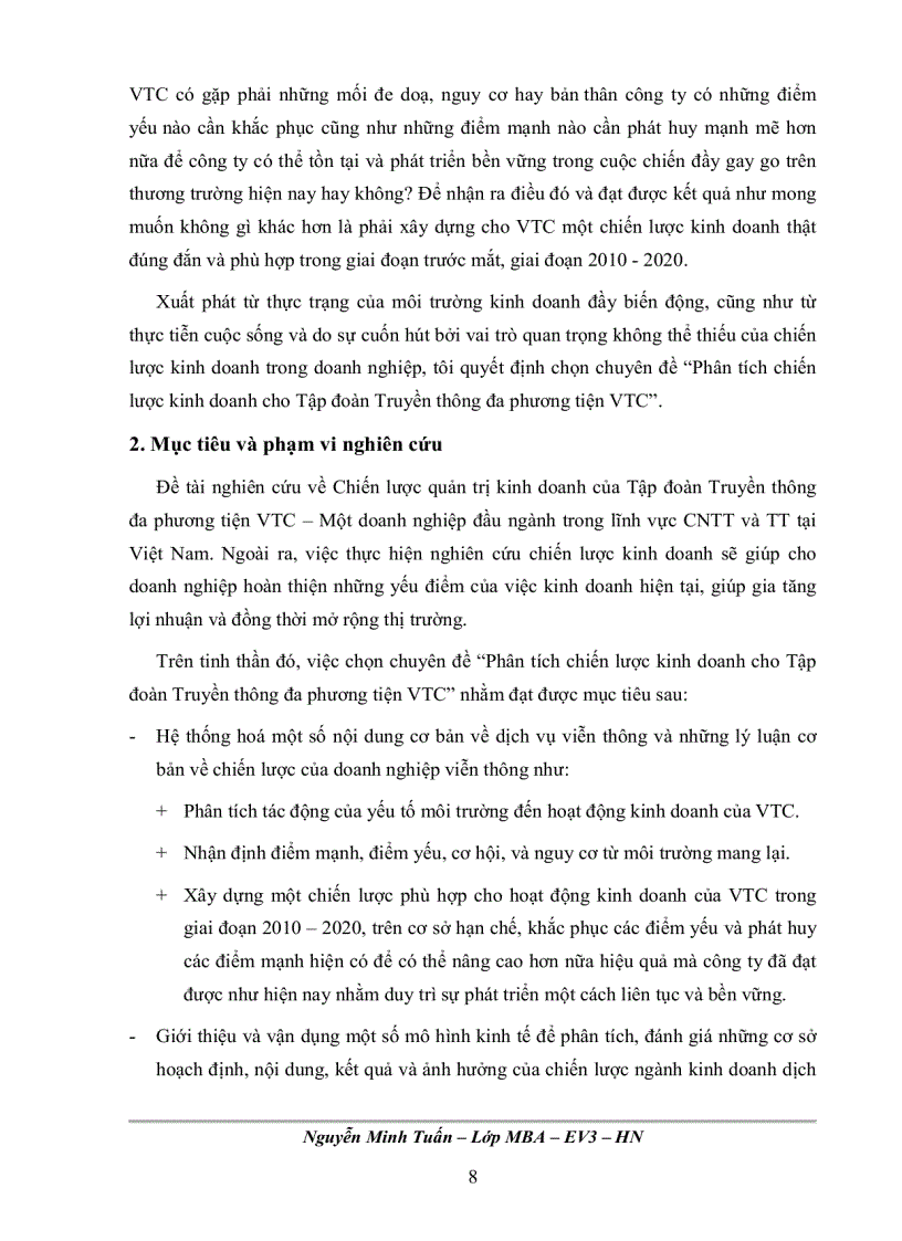 image for page Phân tích chiến lược kinh doanh cho Tập đoàn Truyền thông đa phương tiện VTC