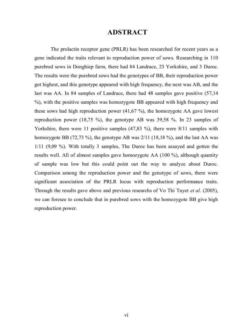 image for page Xác định sự hiện diện của các kiểu gen Prolactin receptor trên một số giống heo công nghiệp bằng phương pháp PCR RFLP