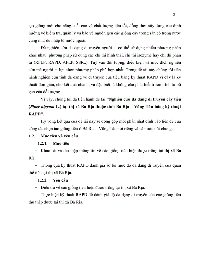 image for page Nghiên cứu đa dạng di truyền cây tiêu Piper nigrum L tai thi xã Bà Rìa Vũng Tàu bằng kỹ thuật RAPD