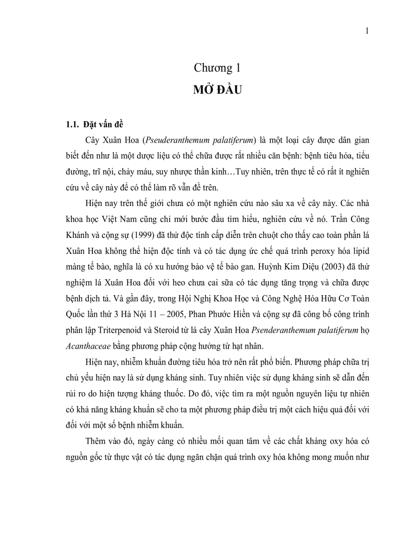 image for page Xây dựng quy trình kỹ thuật tách chiết khảo sát tính kháng khuẩn và khả năng chống oxy hóa của một số hợp ch ất thứ cấp từ lá Xuân Hoa Pseudranthemum palatiferum