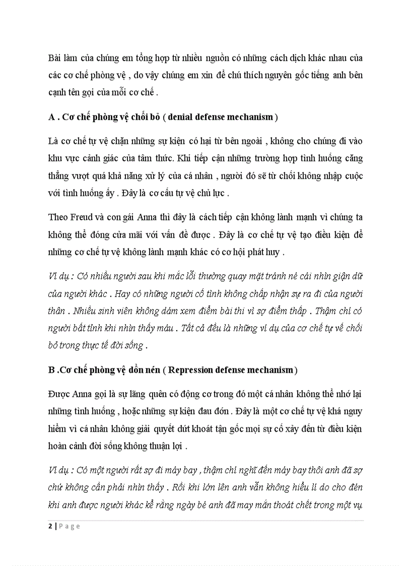 image for page Tâm lý học đại cương Các cơ chế phòng vệ cơ bản Freud 10 điểm