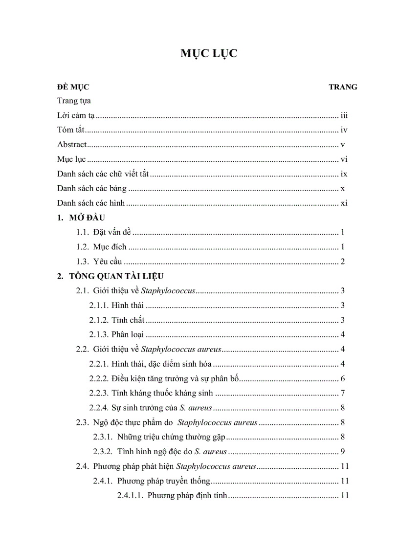 image for page Khảo sát đậm độ và khả năng sinh độc tố của vi khuẩn S aureus trên môi trƣờng nuôi cấy