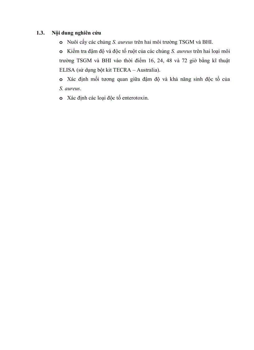 image for page Khảo sát đậm độ và khả năng sinh độc tố của vi khuẩn S aureus trên môi trƣờng nuôi cấy